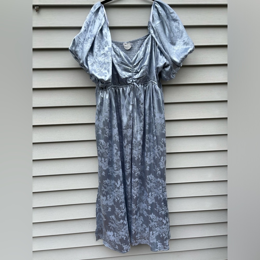 Arula Textured Puff Sleeve Maxi Satin Dress 3x (C)